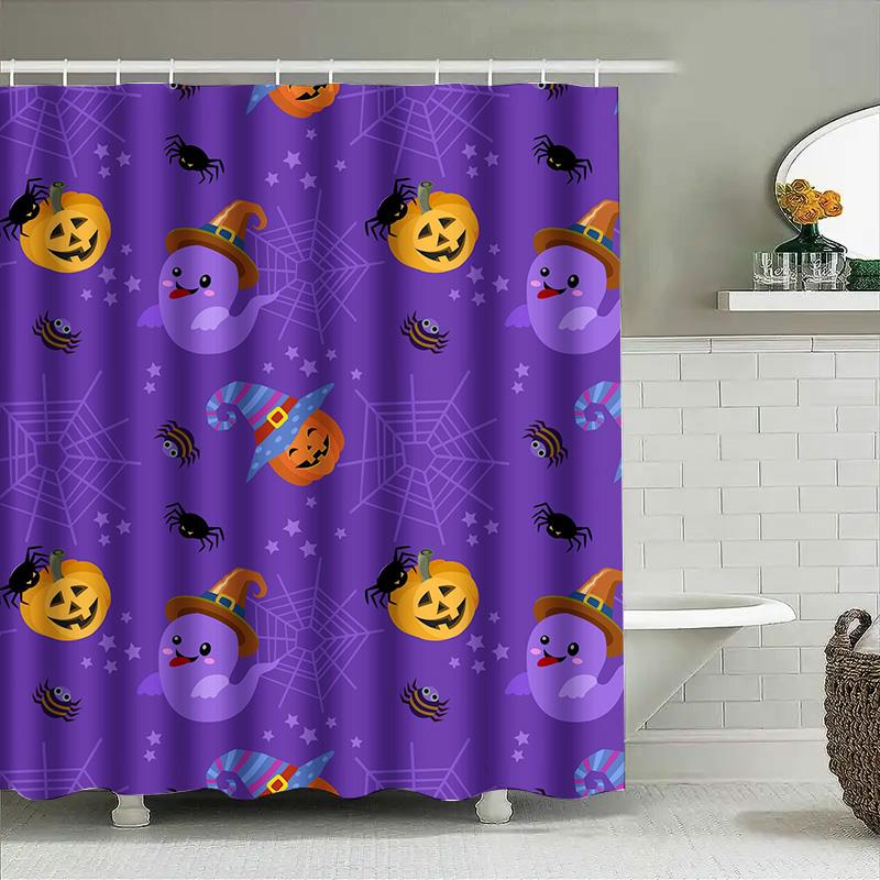 

Tuniu Cute Halloween Shower Curtain Funny Ghosts Pumpkins Stars Spider Web For Bathroom Kids Room Decoration W60H190(CM)-1 Pcs