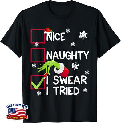 Groovy Naughty I Swear I Tried Christmas Xmas Men Women Kids T-Shirt