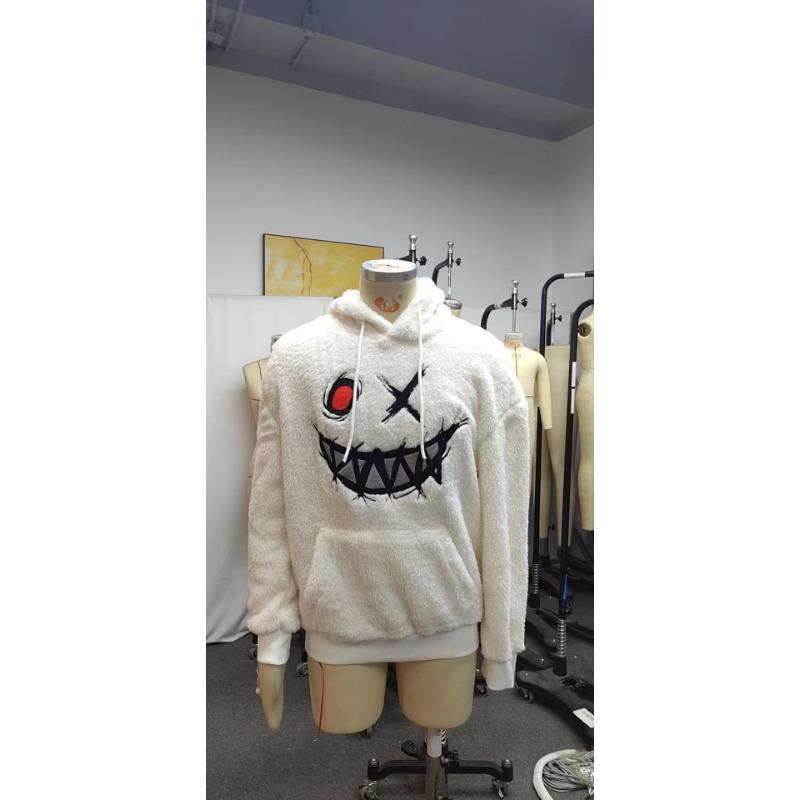 Autumn and Winter Smiley Face Embroidered Arctic Velvet Hooded Sweatshirt Ready-made Sweatshirt