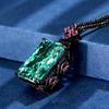 Vintage Paraiba Like Teal Green Stone Pendant Necklace Emerald Cut Rectangle Cubic Zirconia Statement Jewelry with Cross Accent