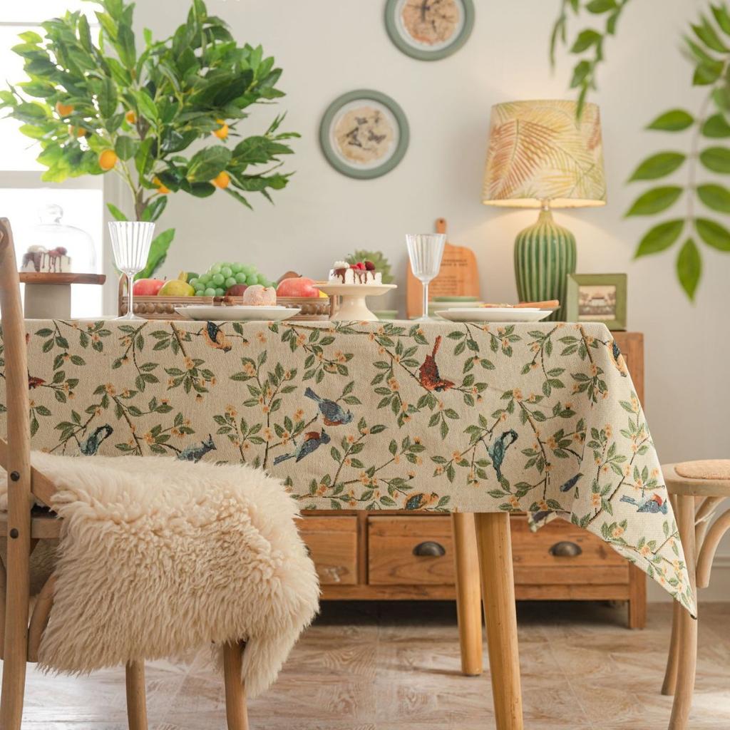 Tablecloth Jacquard Flower Bird Plant Rectangular Dining Table Cloth Thick Tablecloth Dustproof