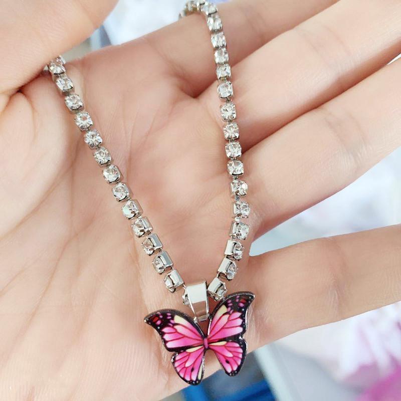 Women's Rhinestone Butterfly Pendant Anklet - Trendy Sparkling Foot Jewelry