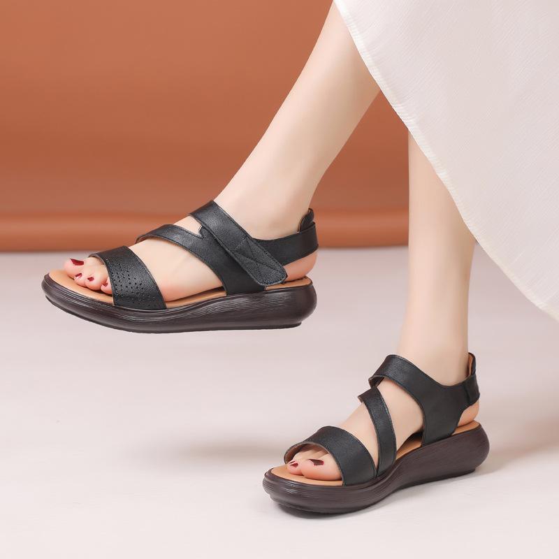 Fashion GKTINOO Women's Sandals Genuine Leather Platform Sandal 2025 Summer Thick Sole Flat Heels Ladies Sandal Summer Shoes For Women