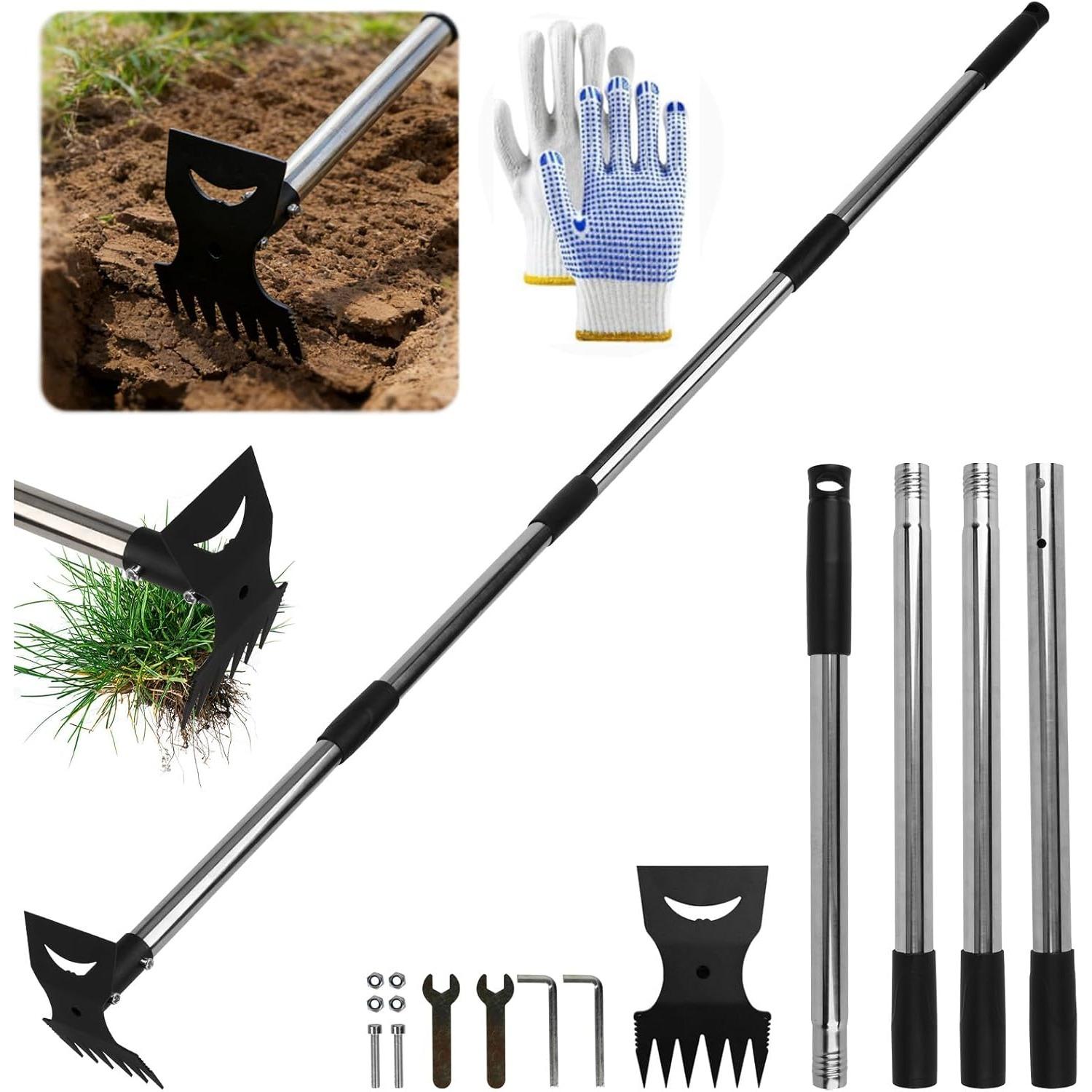 

Weeding Tools, 58in Weed Remover Tool Gardening Tools, 2 in 1 Manual Garden Hoe with Long Handle, Heavy Duty Stainless Steel for Garden Digging Lawn чёрный