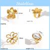 Vintage French Floral Open Steel Ring With Gold Plating For Women