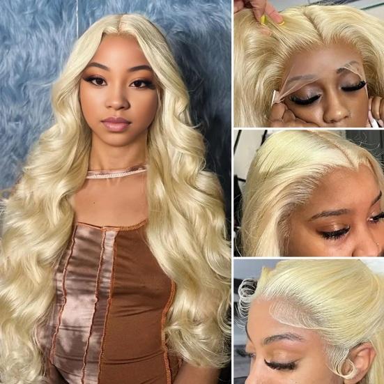Women Long Curly Blonde Wig Middle Part Natural Looking Silky Heat-Resistant Ladies Girls Front Lace Big Wave Synthetic Hair