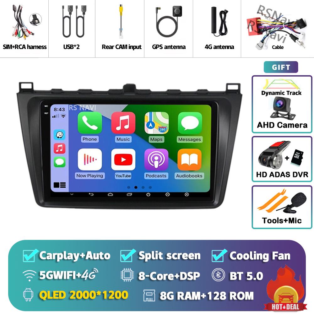 Android 14 Carplay Auto For Mazda 6 2008 - 2012 Car Radio 4G+WIFI Player Multimedia Stereo Navigation Video 360 Camera AI Voice
