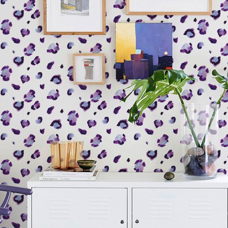 Purple Leopard Print Wall Decals Self Adhesive DIY Art Stickers for Modern Living Room Bedroom Background Wall Decor