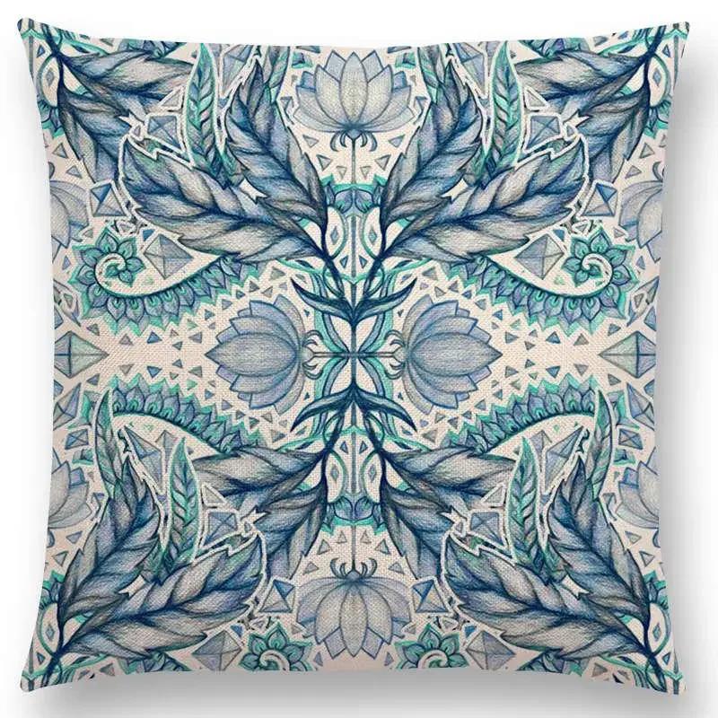 New Boho Art Flower Gorgeous Floral Diamond Doodle Botanical Geometry Mandala Decorative Pattern Cushion Cover Throw Pillow Case