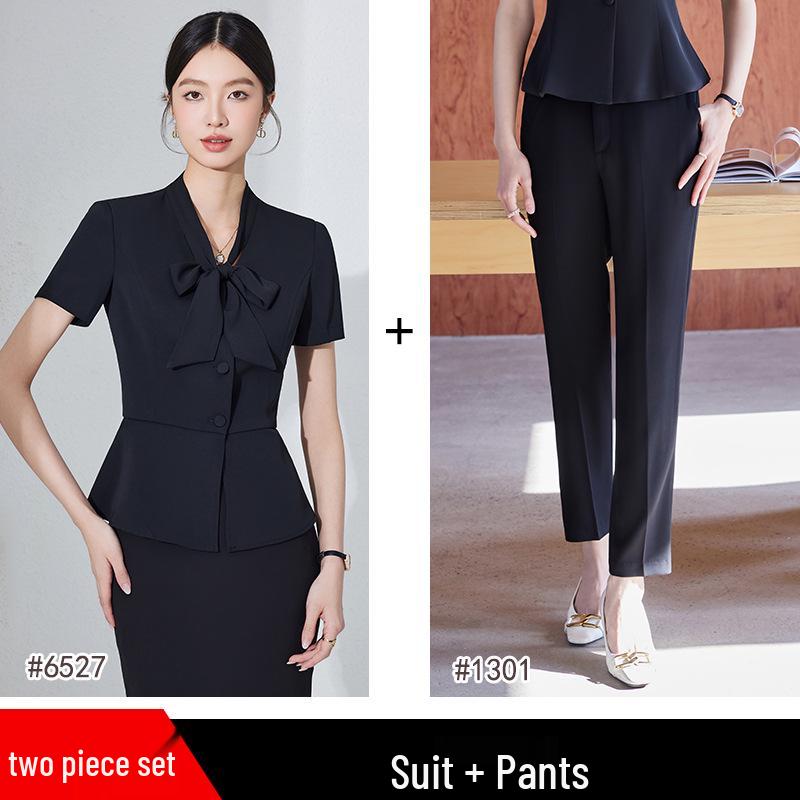 Women's Thin Dark Blue Short-Sleeve Suit Set - Summer Hotel Front Desk, Lobby Manager, Jewelry Store Uniform