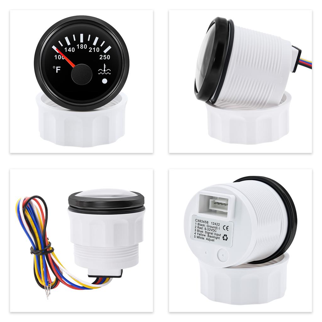 HD 52mm Digital Car Gauge Water Temperature Meter 100-250℉ 7Colors Backlight Automotive Water Temperature Indicator Black Shell