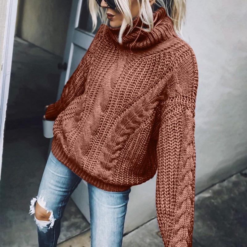Women's Solid Color Turtleneck Knitted Sweater Top