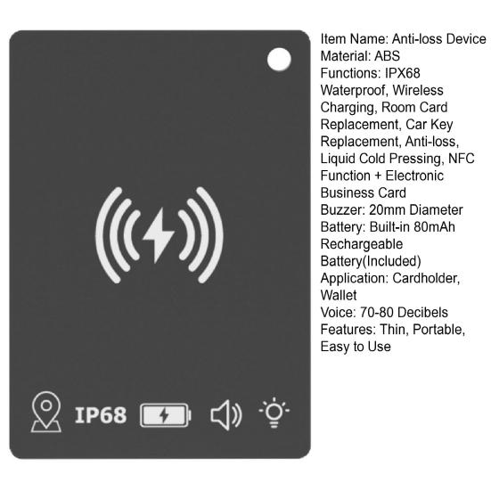 Cartão Rastreador de Carteira Recarregável Carregamento Sem Fio IP68 À Prova d'Água Ultrafino GPS Localizador de Itens Localizador Bagagem Carteira Chaves Dispositivo Anti-perda