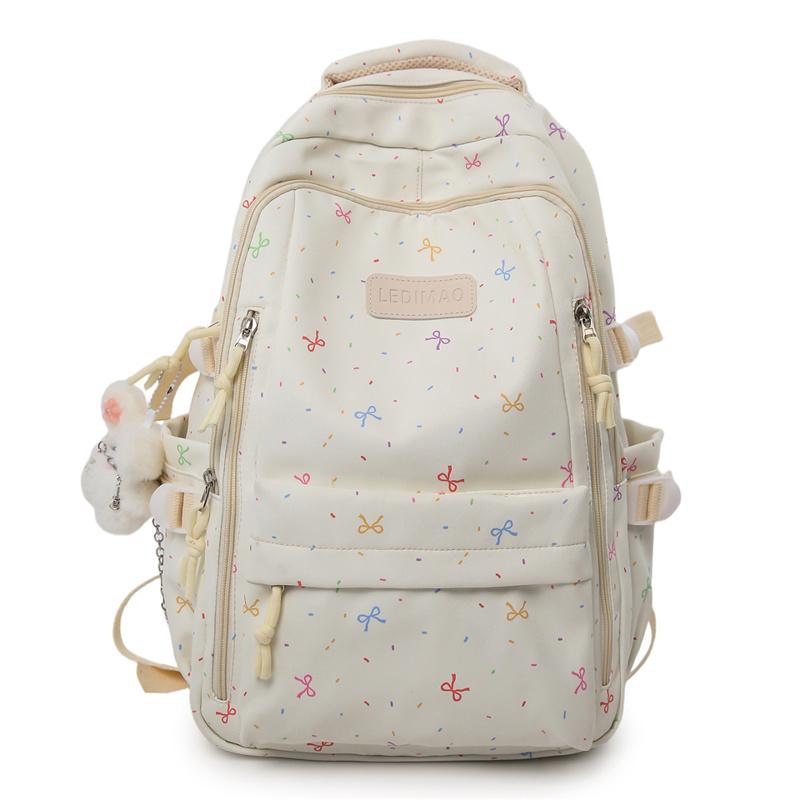 Rucsac din Nylon cu Imprimeu Fundițe Drăguțe pentru Fete Geantă Școlară cu Capacitate Mare Rucsac Student cu Buzunare Multiple