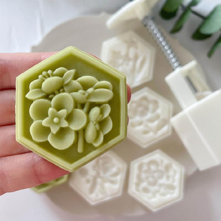 Hand-Pressure Moon Cake Mold Cookie Stamps Hexagon Moon Cake Maker Easy To Use