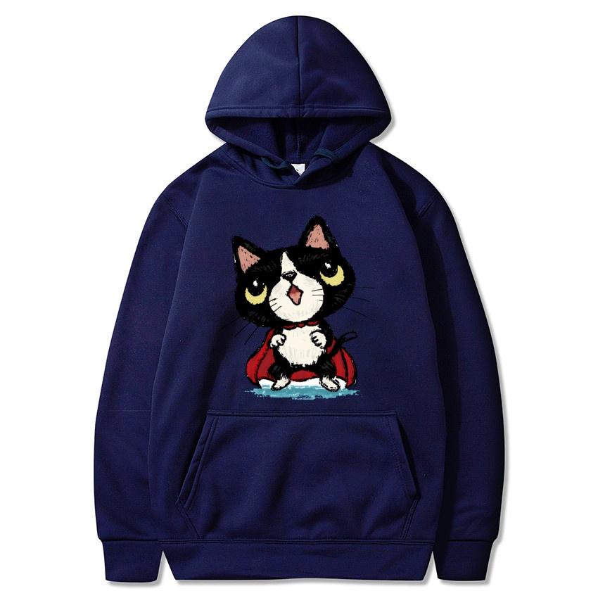 Autumn and winter cat cartoon printed hoodie classic style college style men's and women's pullovers daily fashion warm hoodie