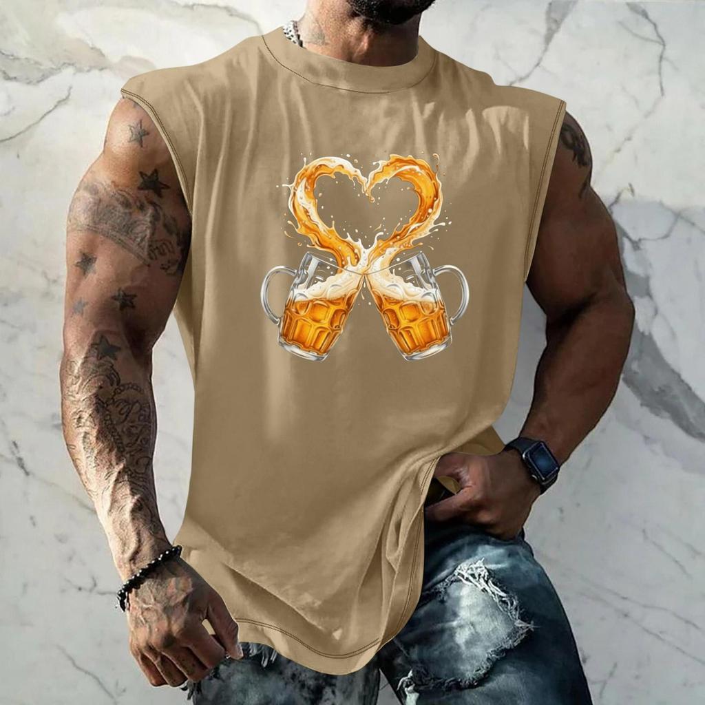 Men Sleeveless Tank Top Loose Fit Casual Streetwear Summer Muscle Shirt Beer Festival Graphic Print Lightweight Breathable Vest