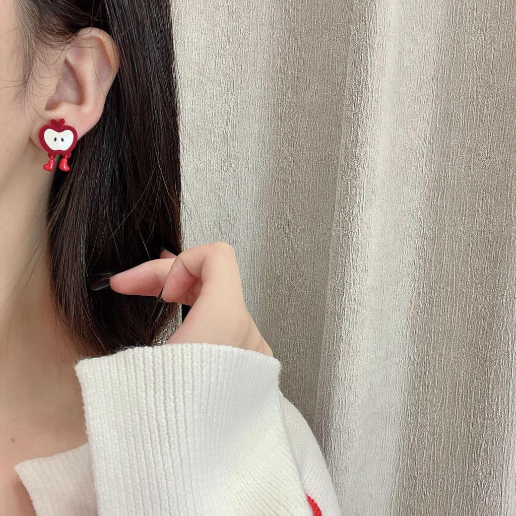 Flocked Ankola Red Apple Earrings - Cute, Sweet, and Versatile for Autumn/Winter and New Year