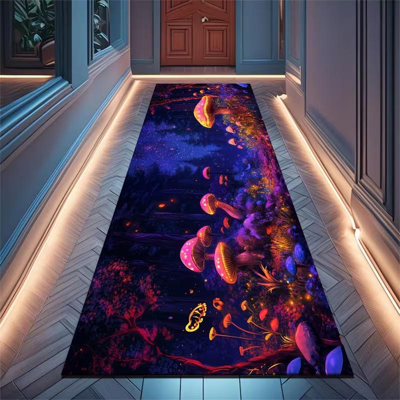 

Running Moth Runner Carpet Symmetrical Plant and Insect Patterns on Black Retro Flower Design Soft Earth Tone Aesthetic Carpet 40X120CM