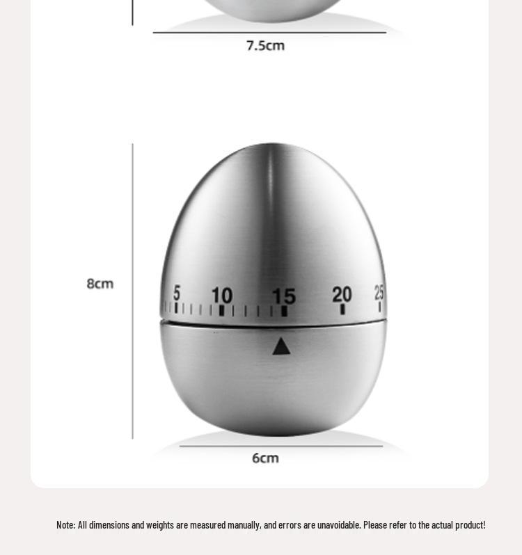 Egg-Shaped Stainless Steel Kitchen Timer for Cooking and Baking