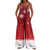 Women's Christmas Print Solid Wide Leg Strapless Tank Pocket Casual Onesie