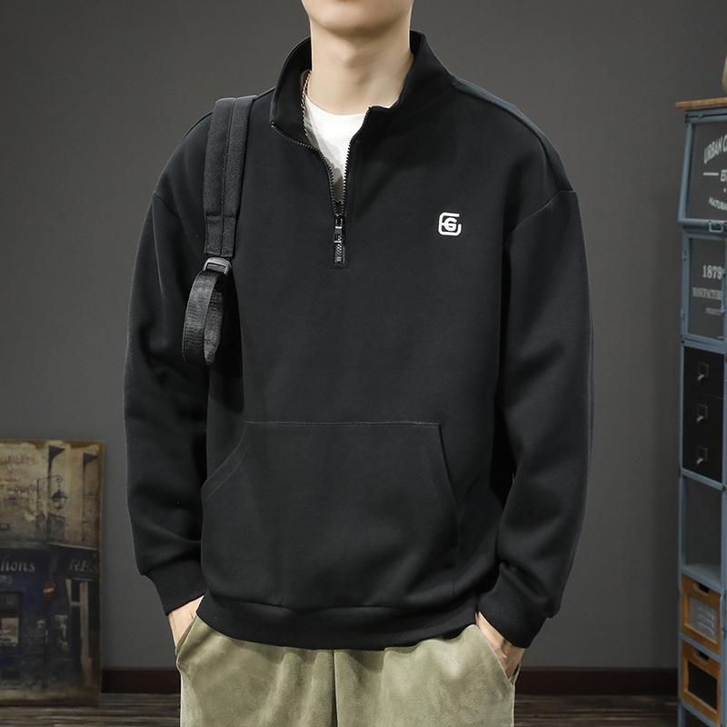 Trendy Brand Heavy Retro Half-Zipper Sweater Men'S Loose Large Size American Sports And Leisure Pullover Long-Sleeved Jacket