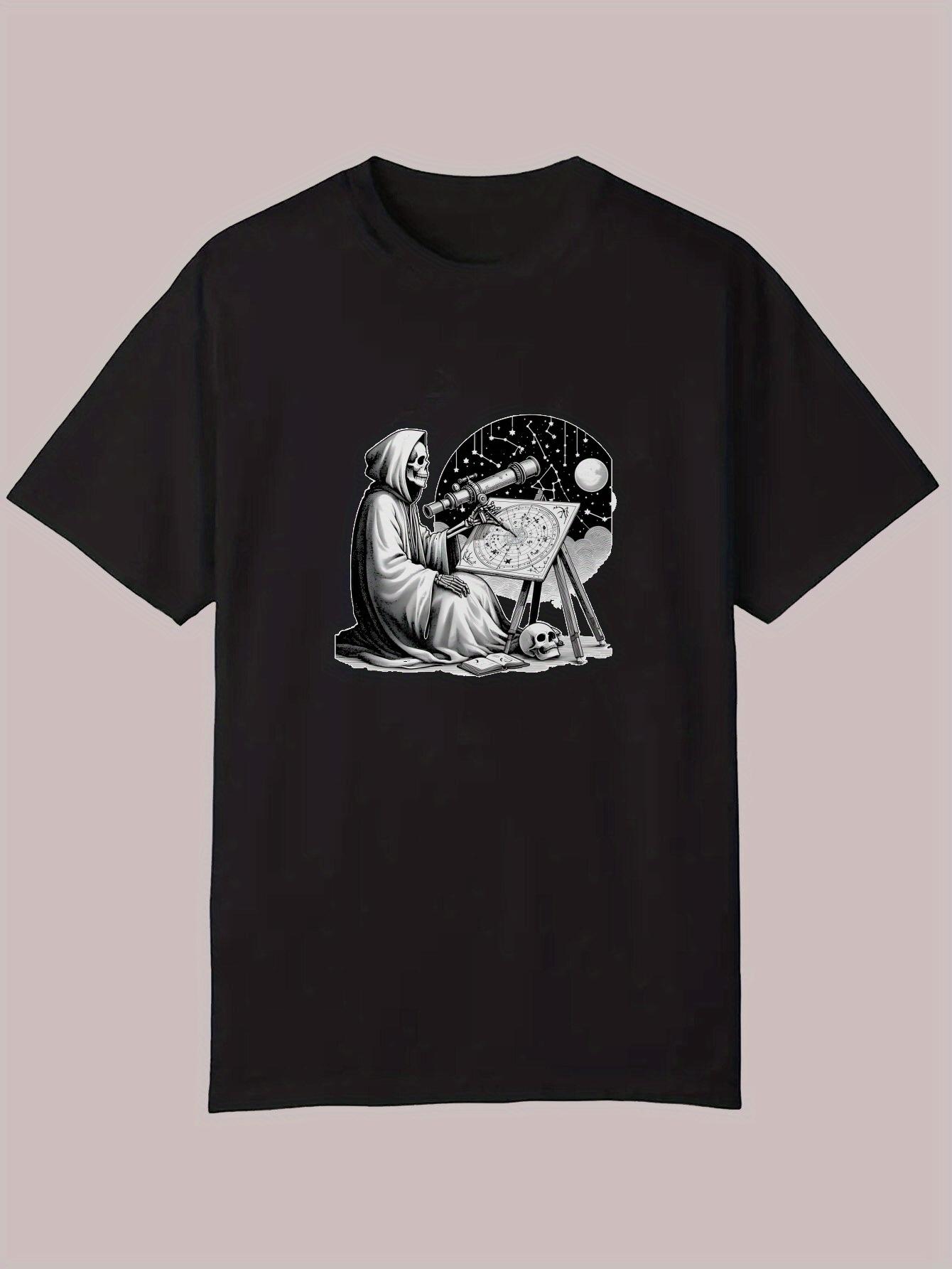[Gothic Charm] Casual Polyester T-shirt with Astronaut Portrait XXXL