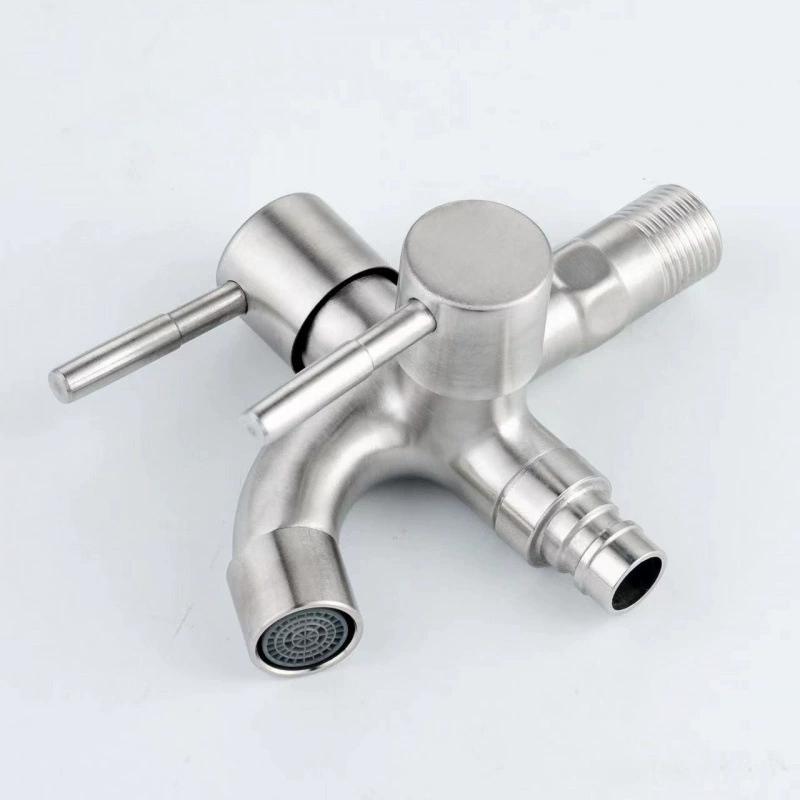 1/2" Double Outlet Faucet for Washing Machine Dual Control Water Tap One in Two Out Bidet Faucet Bathroom Sink Fitting