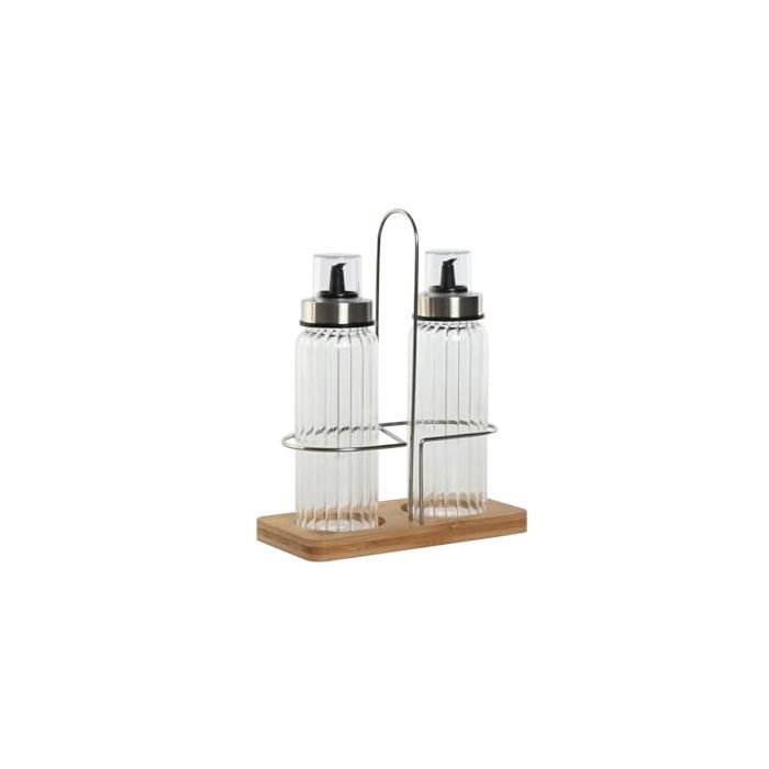 Ensemble huilier et vinaigrier - Home ESPRIT - Verre - Bambou - 18,5 x 9,3 x 24 cm - Multicolore - Design naturel