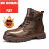 Botas Masculinas Aumentadoras de Altura Invisíveis de 6cm Couro Outdoor Outono Inverno Sapatos Quentes Antiderrapantes Confortáveis Botas de Cano Curto com Salto Interno