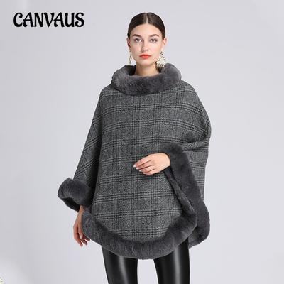 Autumn and Winter Hair Collar Shawl Cape Loose Pullover Sweater Tweed Jacket