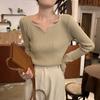 Fashion Square Collar Inner Knitted Pullover Bottoming Sweater Autumn Winter Slim Fit Office Loose Tops Knitwear V Neck Solid Basic Sweet Clothing