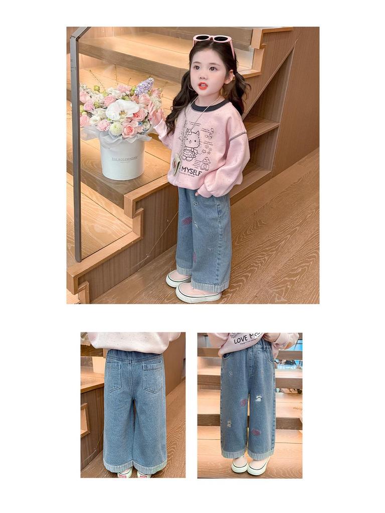 2025 New Spring Embroidered Toddler Girls' Loose Jeans