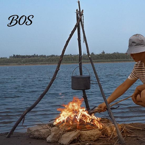 Outdoor Campfire Stand Tripod Board with Chain, Turn Branches into Tripod, Stainless Firewood Support Holder Steel Plate, Portable Cooking Accessories