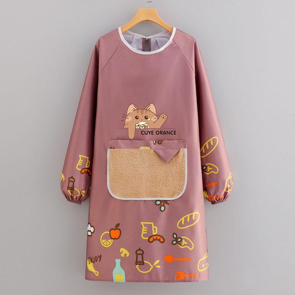Young Pretty Waterproof Oil-Proof Long Sleeve Kitchen Apron - Stain-Resistant Work Wear