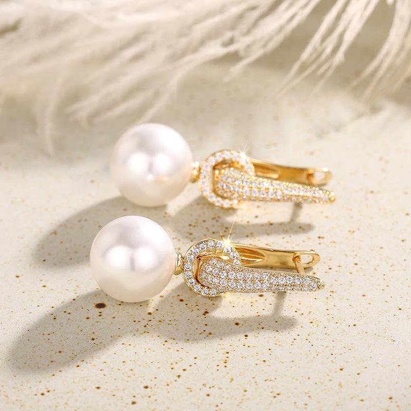 Cao Shi Elegante Zwei-Wege Imitationsperlen Zirkon Ohrklemmen – Modische, luxuriöse Damenohrringe