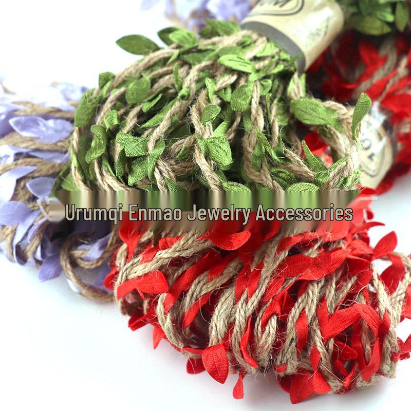 Rustic Forest Style Hemp Rope Decor with Rattan and Green Leaf Braiding