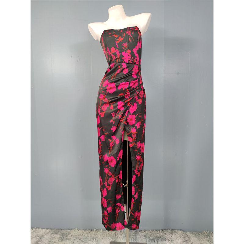 Export Single Sexy Elegant and Personalized Beautiful Exquisite Print Fold Split Sexy Banquet Party Fashion Dress