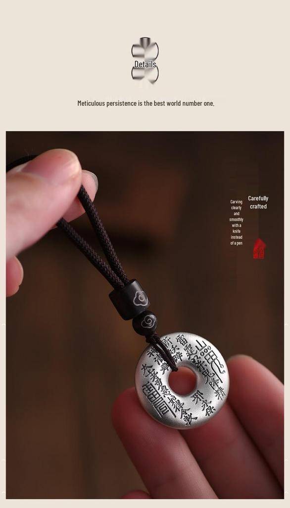 Sterling Silver Bagua Pendant Necklace with Woven Rope - Chinese Style Unisex Design