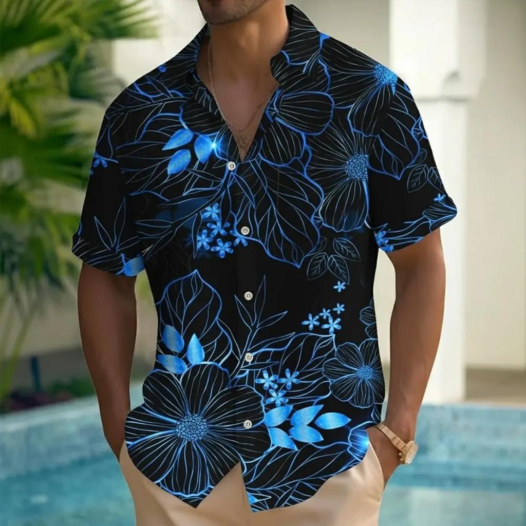 Vacation Style Palm Tree Print Short-Sleeve Shirt, Lapel Button-Down Design, Breathable Fabric, Perfect for Beach Trips and Casual Daily Scenarios