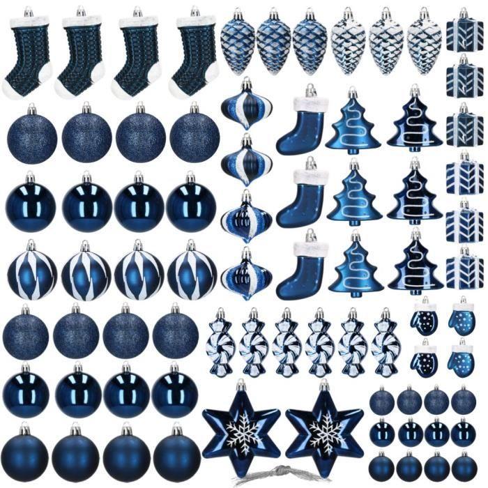 Tree Balls - SPRINGOS - 77 Pieces - Unbreakable - Dark Blue - Christmas Decorations