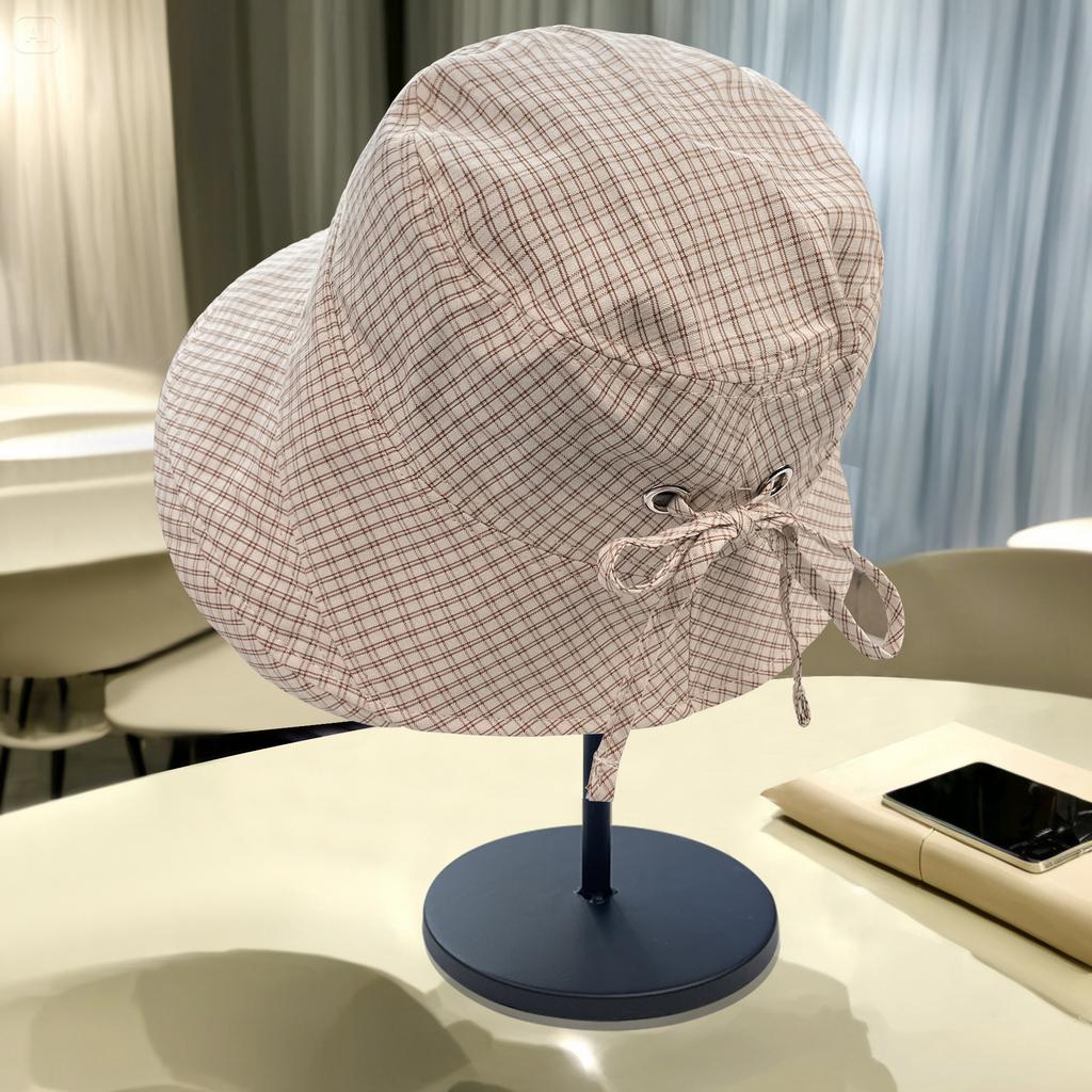 Japanese Retro Plaid Windproof Fisherman'S Hat Children Summer Sun Protection Big Brim Sun Hat Showing Washbasin Hat