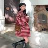 Padded British Style Retro Red Grid Suit Woolen Jacket Women's Autumn and Winter Loose Casual Woolen Coat