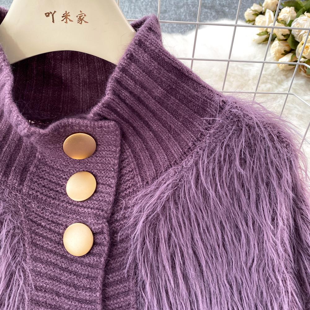 Imitation Mink Sweater Fashion Stand-UP Collar Loose Top Women's  Autumn/Winter Korean Soft Comfortable Cardigan Solid Coat