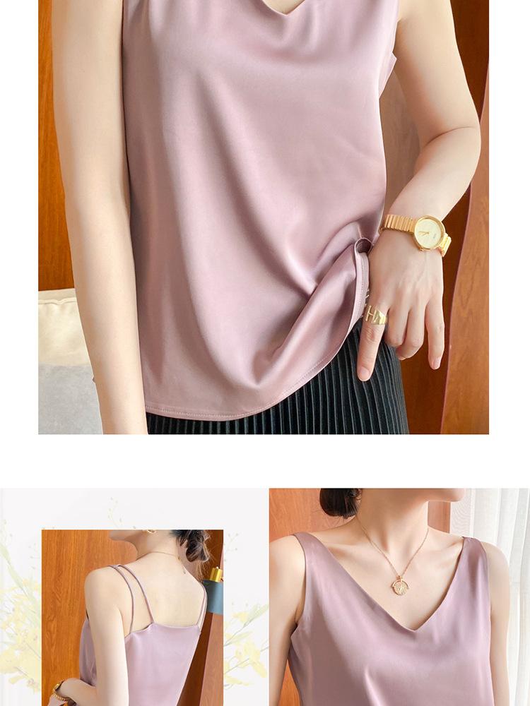 Canotta da donna con cinturino e scollo a V, canotta basic in seta senza maniche, canotta estiva femminile taglie forti
