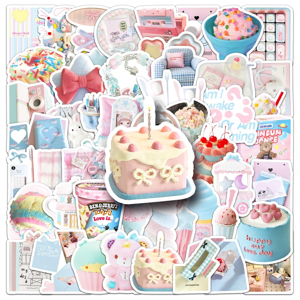 52 Blue Pink Ins Style Graffiti Stickers Personalized Korean Small Fresh Guka Decorative Laptop Mobile Phone Case Stickers
