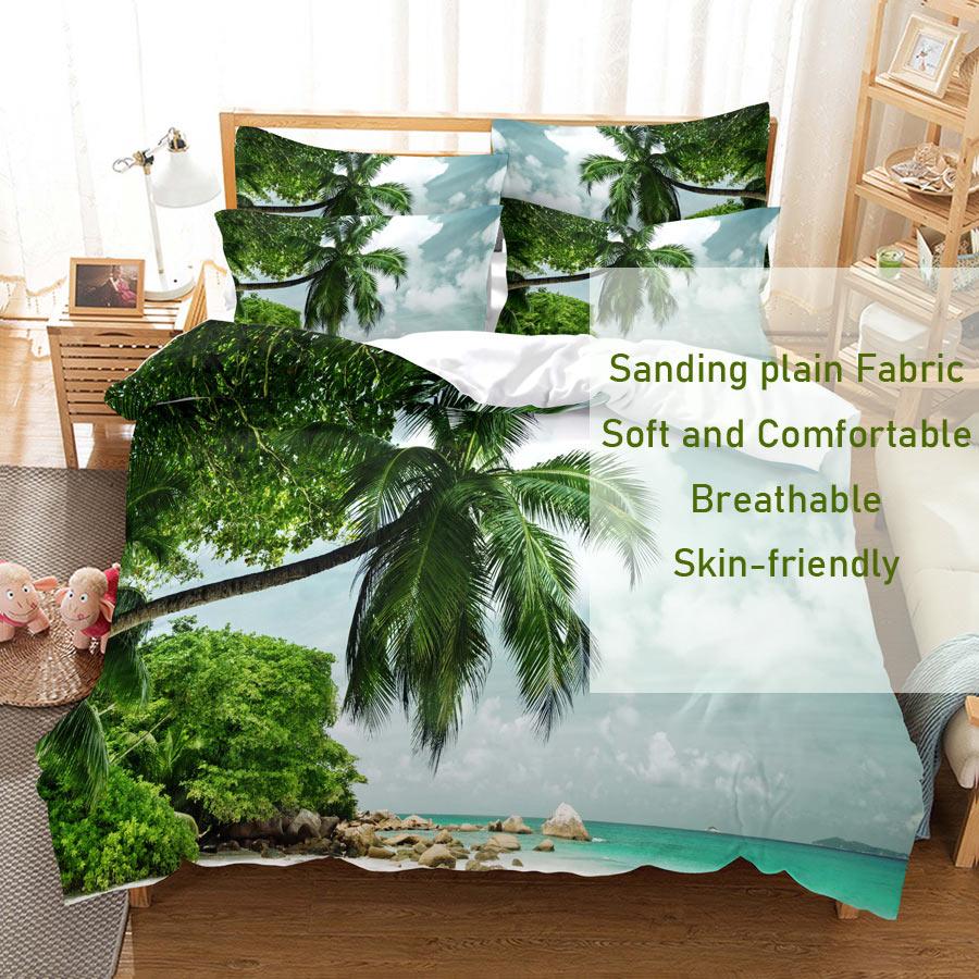 3D HD ložní souprava Queen Povlak na přikrývku Povlak na polštář Povlečení USA King Twin Full Double Single Bed Seaside Coconut Tree