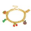 Fashionable Flower Cherry Heart Charm Adjustable Bracelet Stylish Zinc Alloy Wrist Accessory For School Dating Event