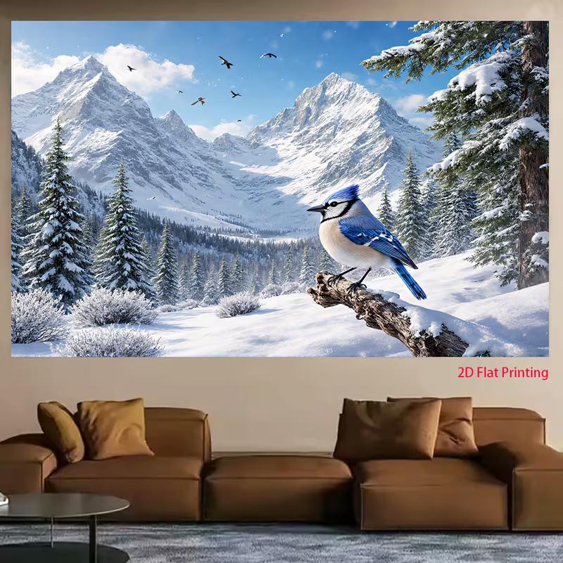 2D Snowy Mountain Forest Background Cloth for Party Decoration