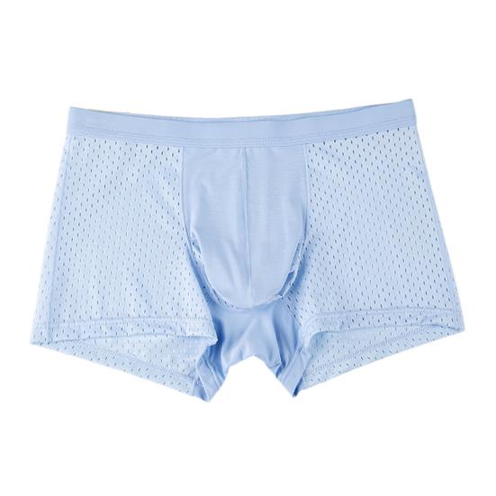 Men Boxers Elephant Nose Thin Seamless Ice Silk Hollow Mesh Mid Waist Mesh High Elasticity Solid Color